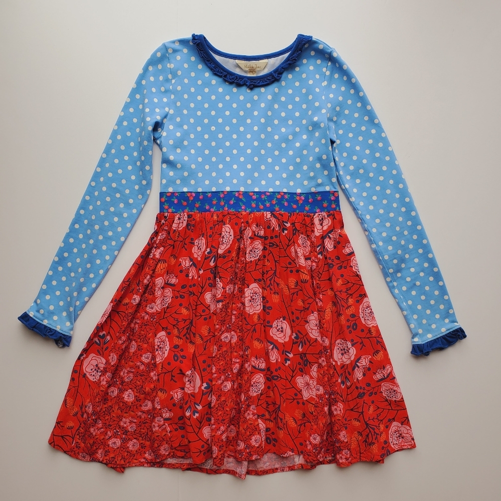 Matilda Jane Blue Polkadot Red Floral Dress Size 8 yr Valentines Day outfit